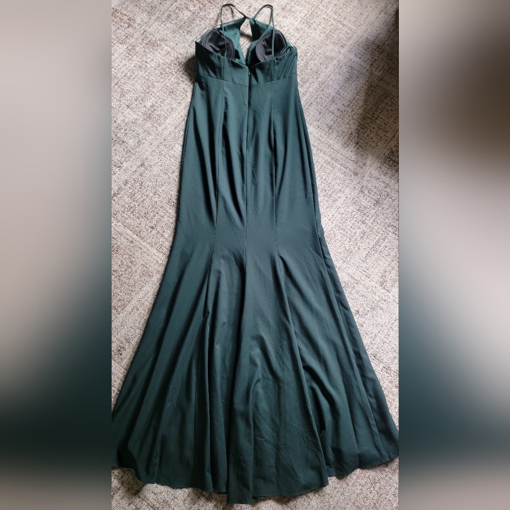 Amsale Hunter Green Halter Neck Mermaid Gown Bridesmaid Maxi Dress High Slit 6 - Picture 10 of 14